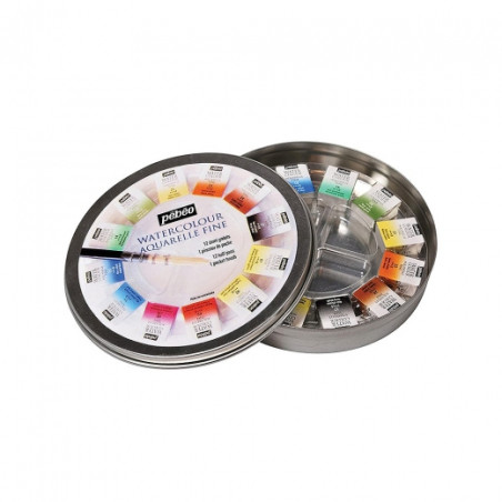 Pebeo set of watercolors in ankle 12 colors + brush metal packed