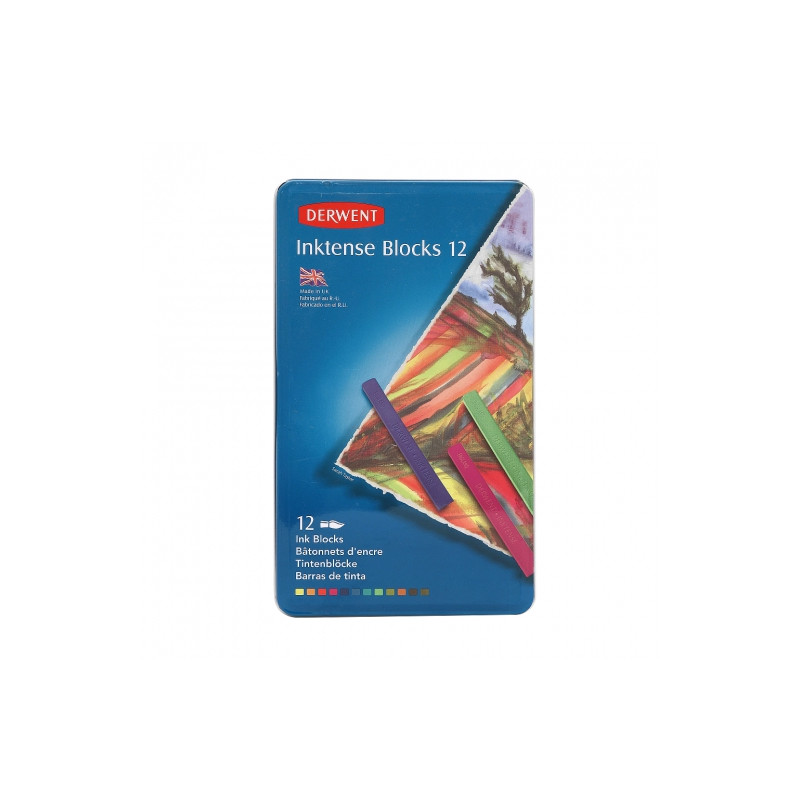 Derwent inktense zestaw 12 tuszy w sztyfcie metal opak - sklep plastyc