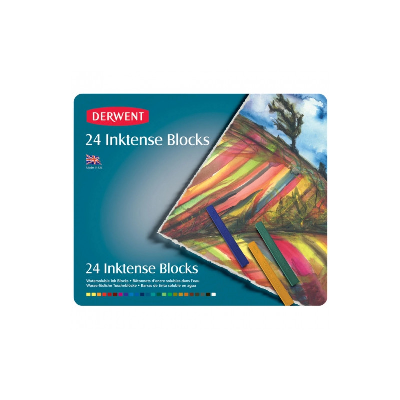 Derwent inktense zestaw 24 tuszy w sztyfcie metal opak - sklep plastyc