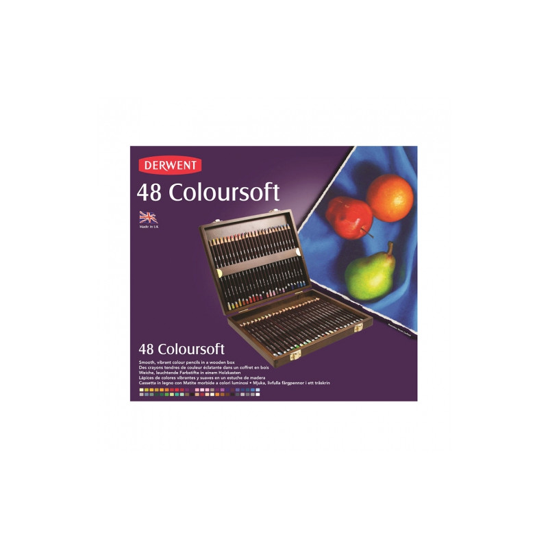 Derwent coloursoft zestaw 48 miękkich kredek drewniana kaseta - sklep