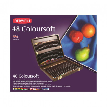 Derwent coloursoft set of crayons 48 colors wooden cassette