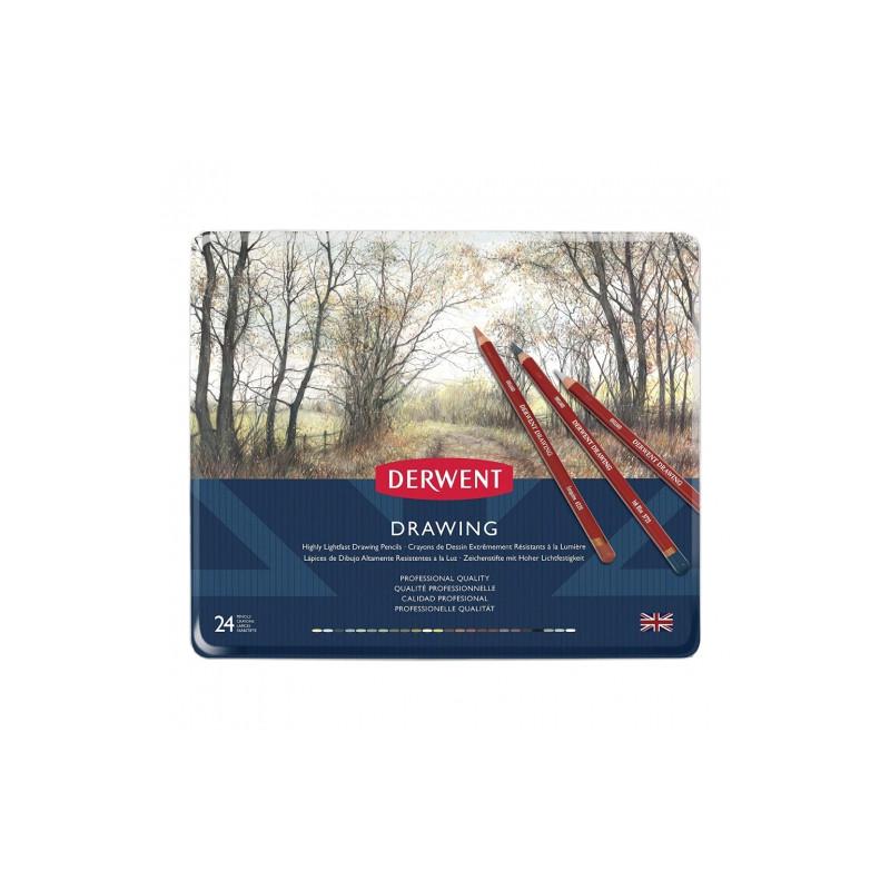 Derwent drawing zestaw 24 rysunkowych kredek metal opak