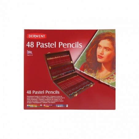 Derwent pastel set of crayons 48 colours wooden case