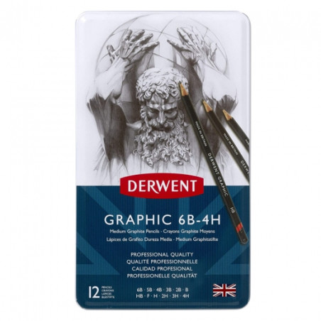 Derwent graphic medium pencils for sketching 12 hardness 6B-4H