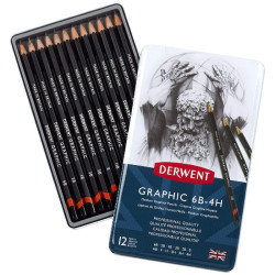 Derwent graphic medium pencils for sketching 12 hardness 6B-4H