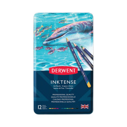 Derwent inktense zestaw 12 tuszy w kredce metal opak - sklep plastyczn