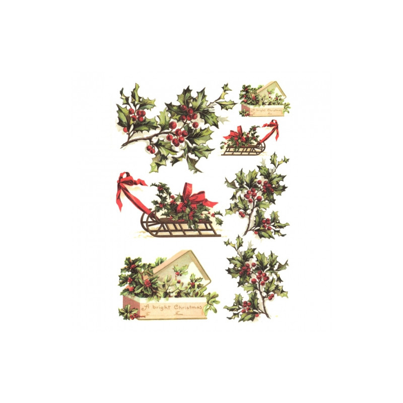 Papier ryżowy do decoupage ostrokrzew A4 ITD R448 - Sklep plastyczny -