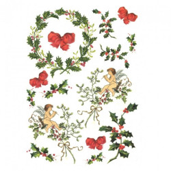Rice decoupage paper holly mistletoe A4 ITD R203