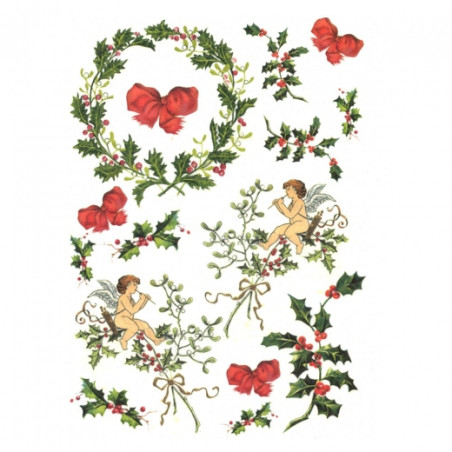 Rice decoupage paper holly mistletoe A4 ITD R203