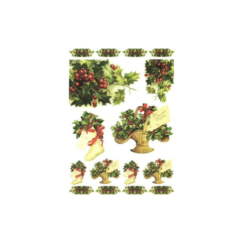 Papier ryżowy do decoupage ostrokrzew A4 ITD R449 - Sklep plastyczny -