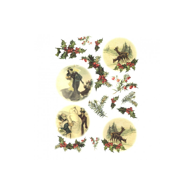 Rice decoupage paper christmas holidays holly A4 ITD R178