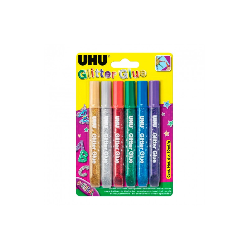 UHU glitter glue orginal 6x10ml - klej brokatowy - sklep plastyczny -