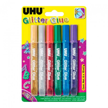 UHU Glitter Glue Orginal 6x10ml - glitter