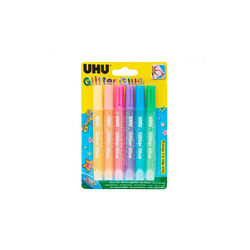 UHU glitter glue shiny 6x10ml -klej brokatowy z efektem lśniena - skle