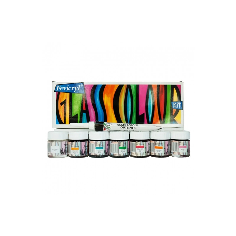 Fevicryl glass color zestaw farb do szkła 7x10ml + konturówka - sklep