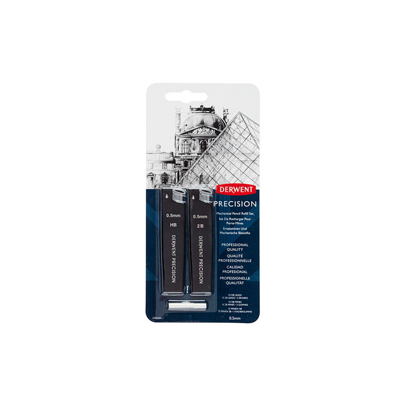 Derwent precision wkłady grafitowe 0.5mm HB, 2B + gumki - sklep plasty