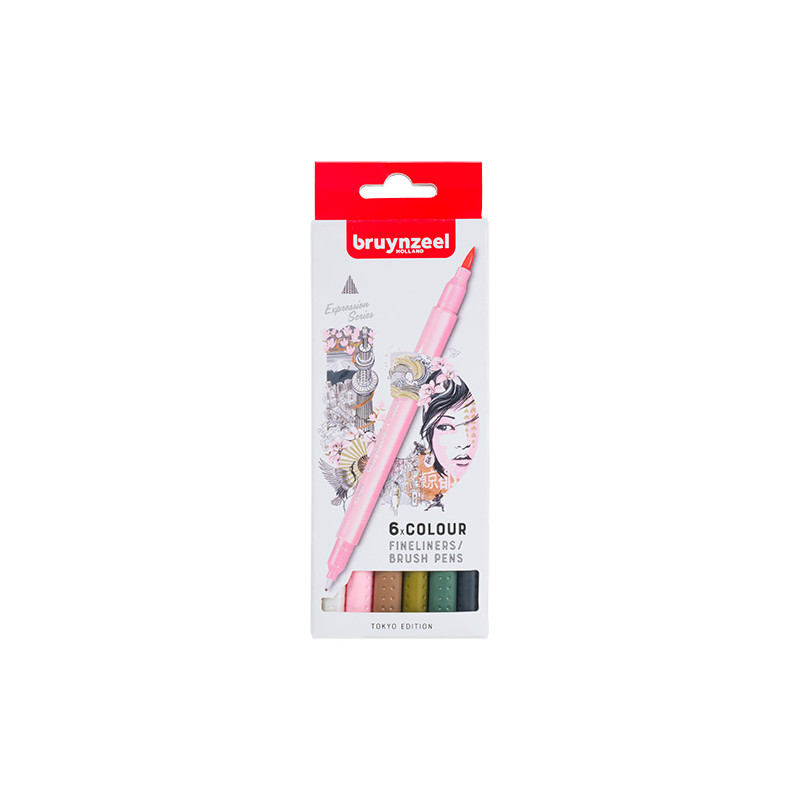 Bruynzeel fineliners brush pen tokyo set of 6 pieces