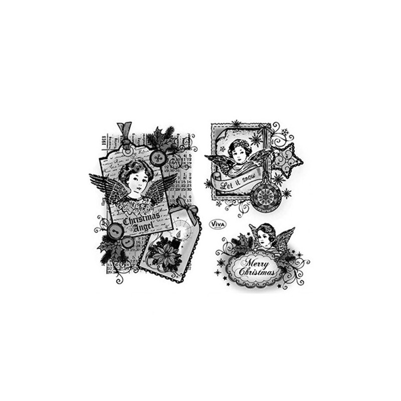 Viva Decor A5 Clear Silicone Stamps Set - 3D Christmas Angels - szal a