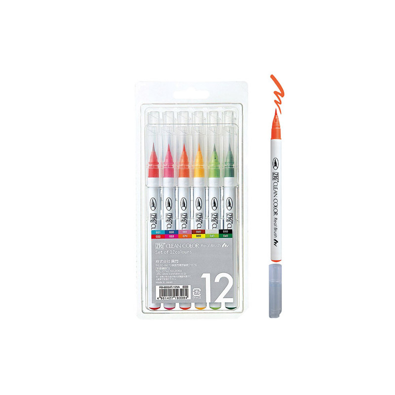 Kuretake clean color real brush zestaw 12 pisaków pędzelkowych - sklep