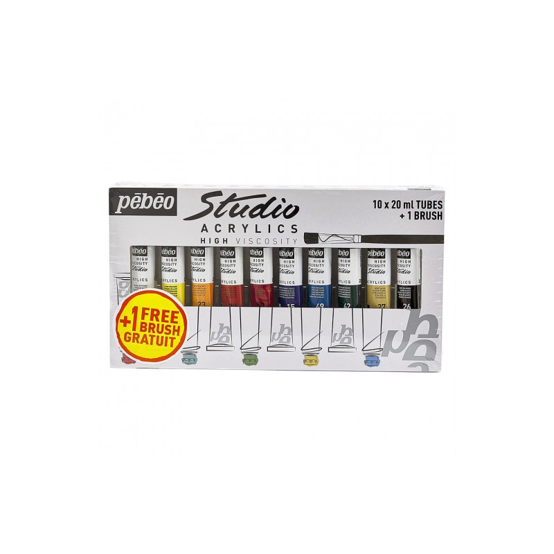 Pebeo studio set of acrylic paints 10x20ml + brush