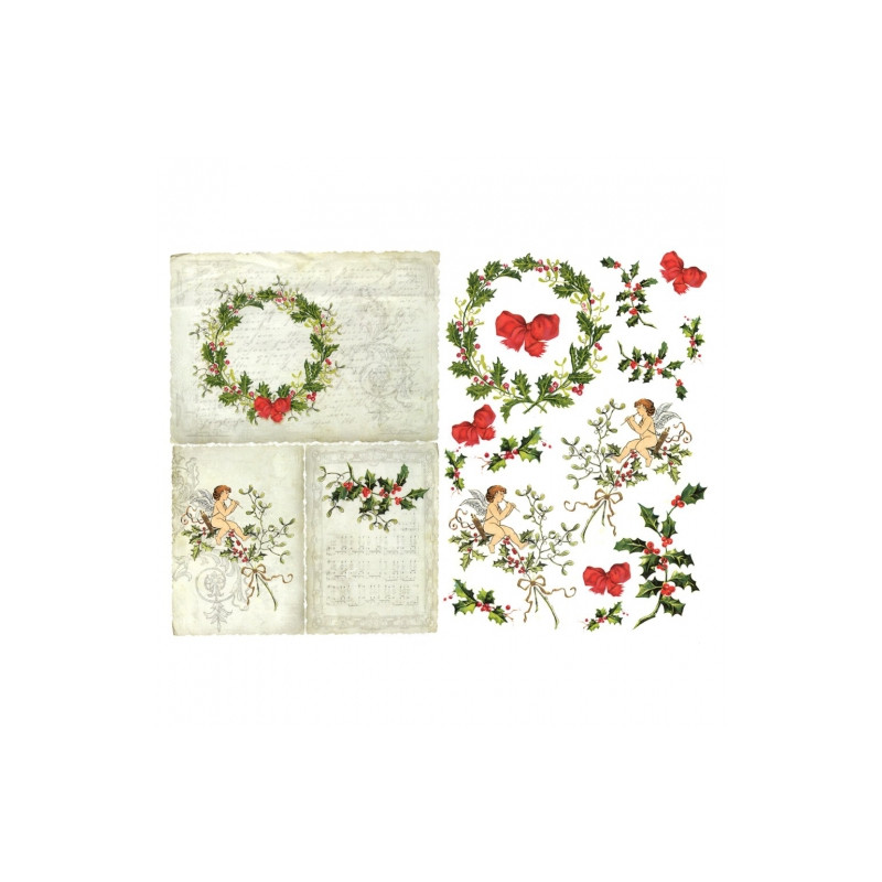 Papier do decoupage A3 ITD 319 aniołki ostrokrzew - Sklep plastyczny -