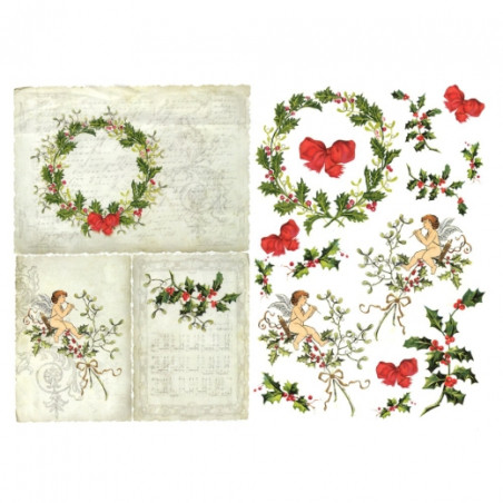 Papier do decoupage A3 ITD 319 aniołki ostrokrzew - Sklep plastyczny -