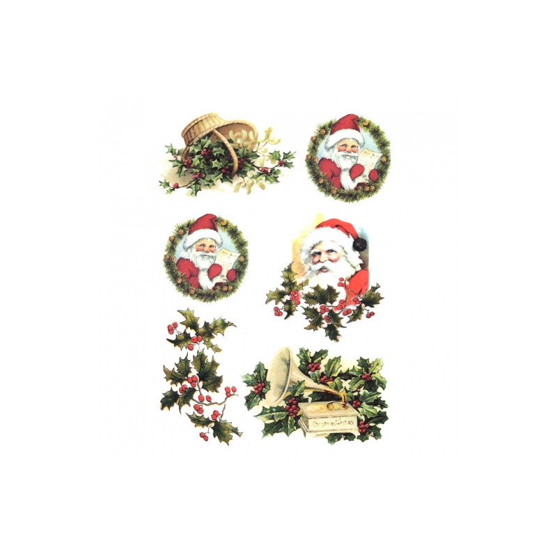 Rice decoupage paper santa holly A4 ITD R182