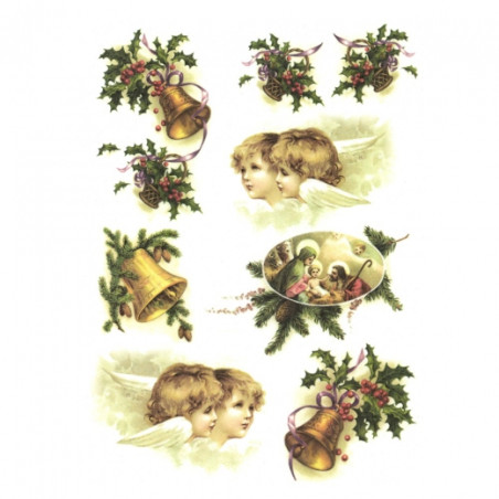 Rice decoupage paper bell angels A4 ITD R451