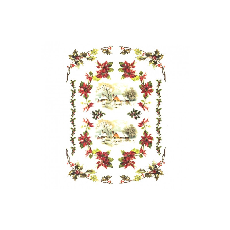 Papier ryżowy do decoupage girlandy ostrokrzew A4 ITD R446 - Sklep pla