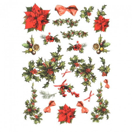 Papier ryżowy do decoupage gwiazda betlejemska ostrokrzew A4 ITD R173