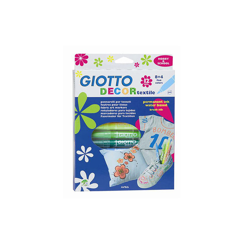Giotto decor textile flamastry do tkanin 12 kolorów - Sklep plastyczny