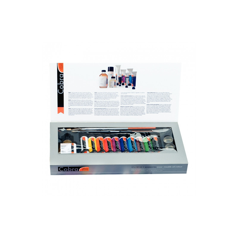 Talens cobra water-based paints set 10x40ml + accesories
