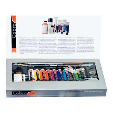 Talens cobra water-based paints set 10x40ml + accesories