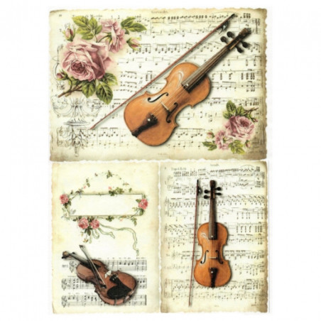 Papier ryżowy do decoupage skrzypce muzyka nuty A4 ITD R374 - sklep pl