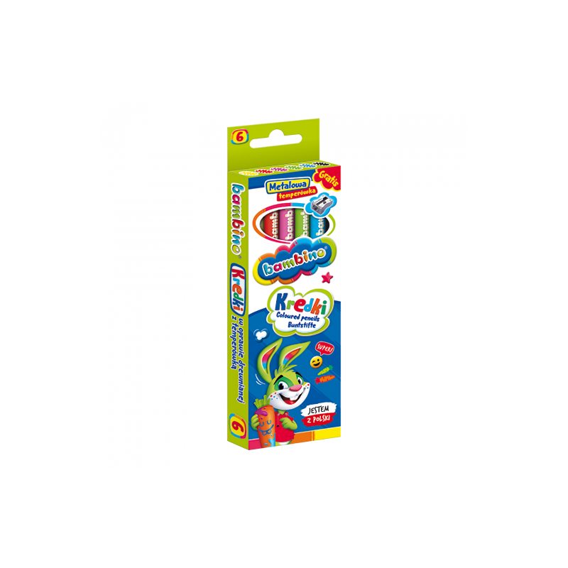 Bambino grube kredki ołówkowe z temperówką 6 kolorów - sklep plastyczn