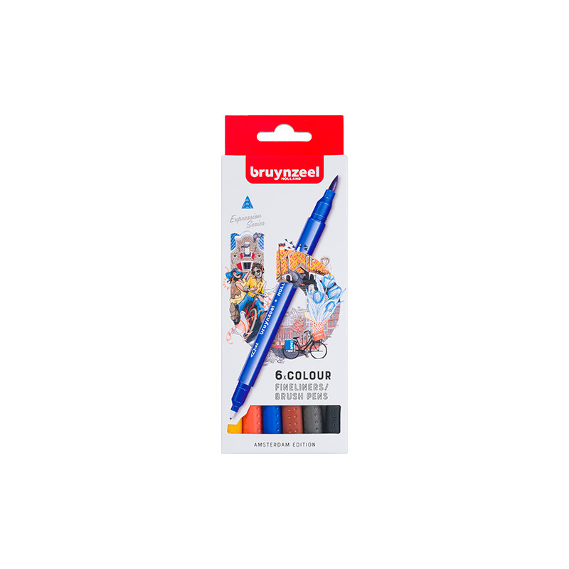 Bruynzeel fineliners brush pen amsterdam set of 6 pieces