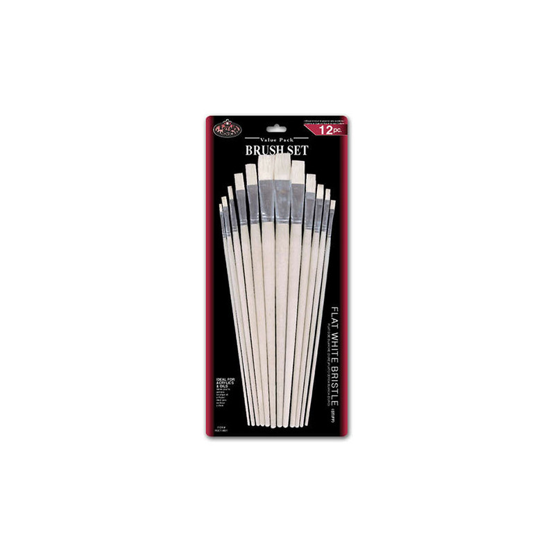 Royal zestaw 12 pędzli seria RL9601 szczecina biała płaskie