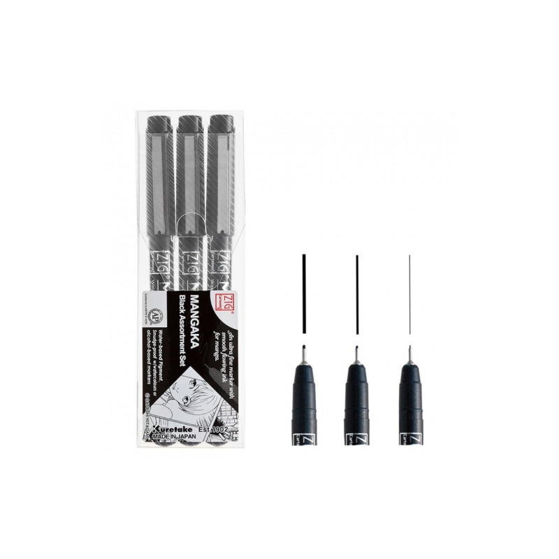 Kuretake mangaka black set of 3 markers - szal art - sklep plastyczny