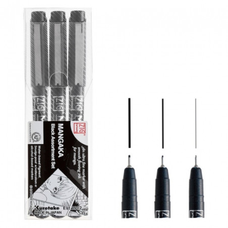 Kuretake mangaka black set of 3 markers - szal art - sklep plastyczny