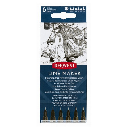 Derwent graphik line maker black set of 6 fineliners - szał art - skle