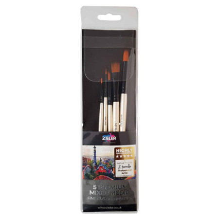 Zieler premium mixed media zestaw 5 pędzli syntetycznych - sklep plast