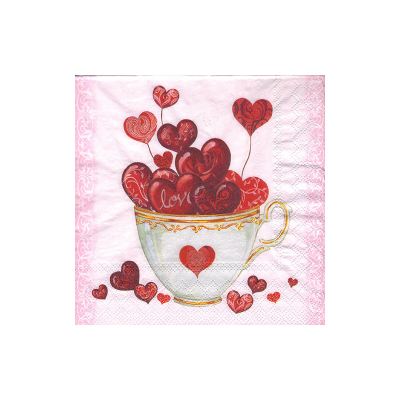 Decoupage Napkin Ambiente 22-13309325 cup of hearts - szal art - sklep