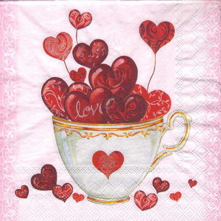 Decoupage Napkin Ambiente 22-13309325 cup of hearts - szal art - sklep