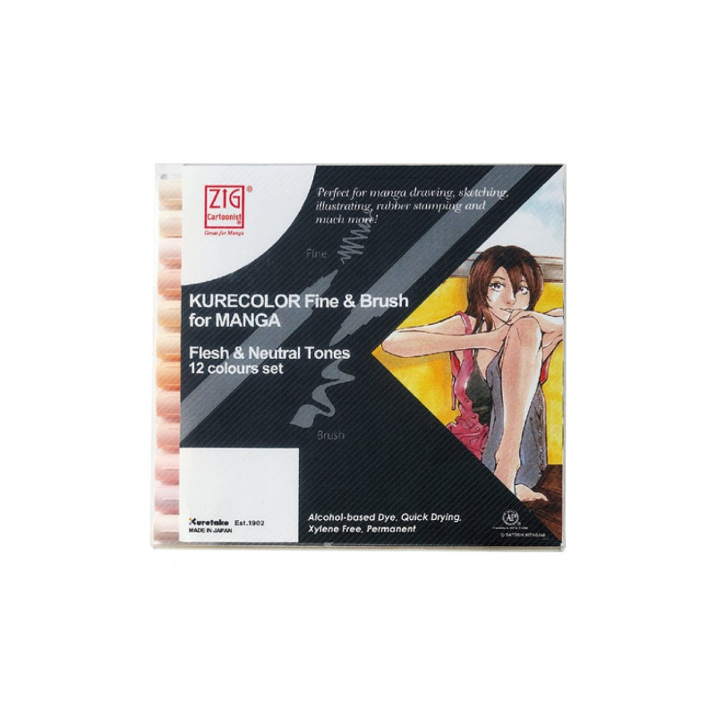 Kurecolor fine&brush manga fresh&neutral zestaw 12 pisaków - sklep pla