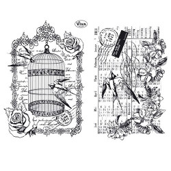 Viva Decor A5 Clear Silicone Stamps Set - Birdcage & Swallows - szal a