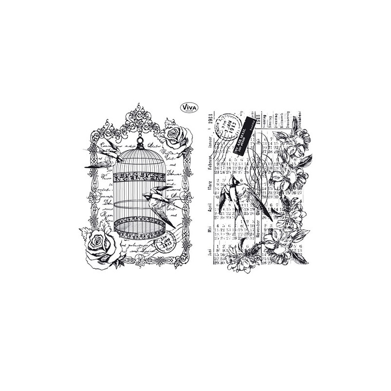 Viva Decor A5 Clear Silicone Stamps Set - Birdcage & Swallows - szal a