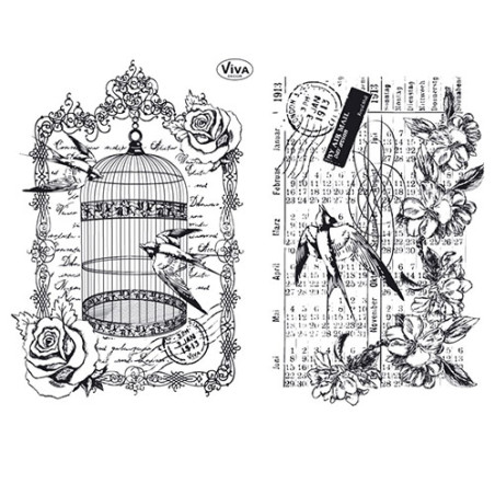 Viva Decor A5 Clear Silicone Stamps Set - Birdcage & Swallows - szal a