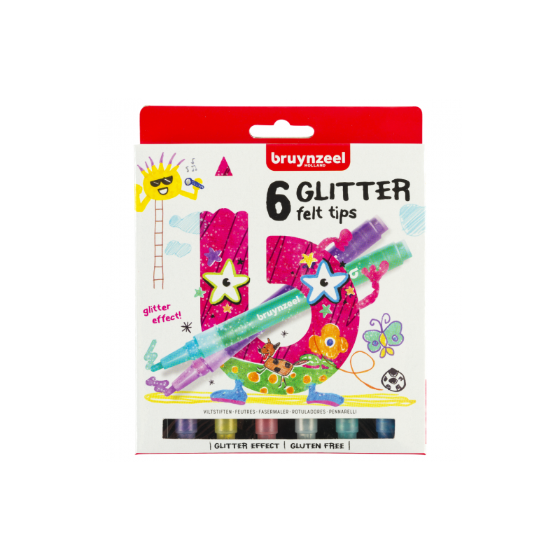 Bruynzeel glitter zestaw 6 flamastrów - sklep plastyczny - szał dla pl