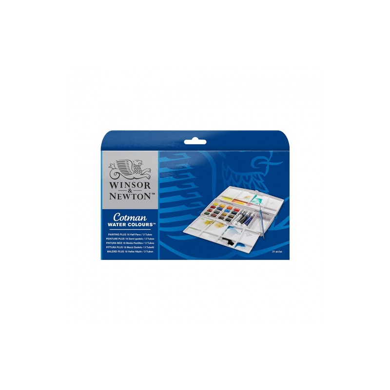 Winsor & Newton cotman painting plus watercolors of 16 half-cubes and