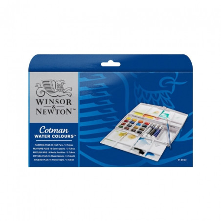 Winsor & Newton cotman painting plus watercolors of 16 half-cubes and